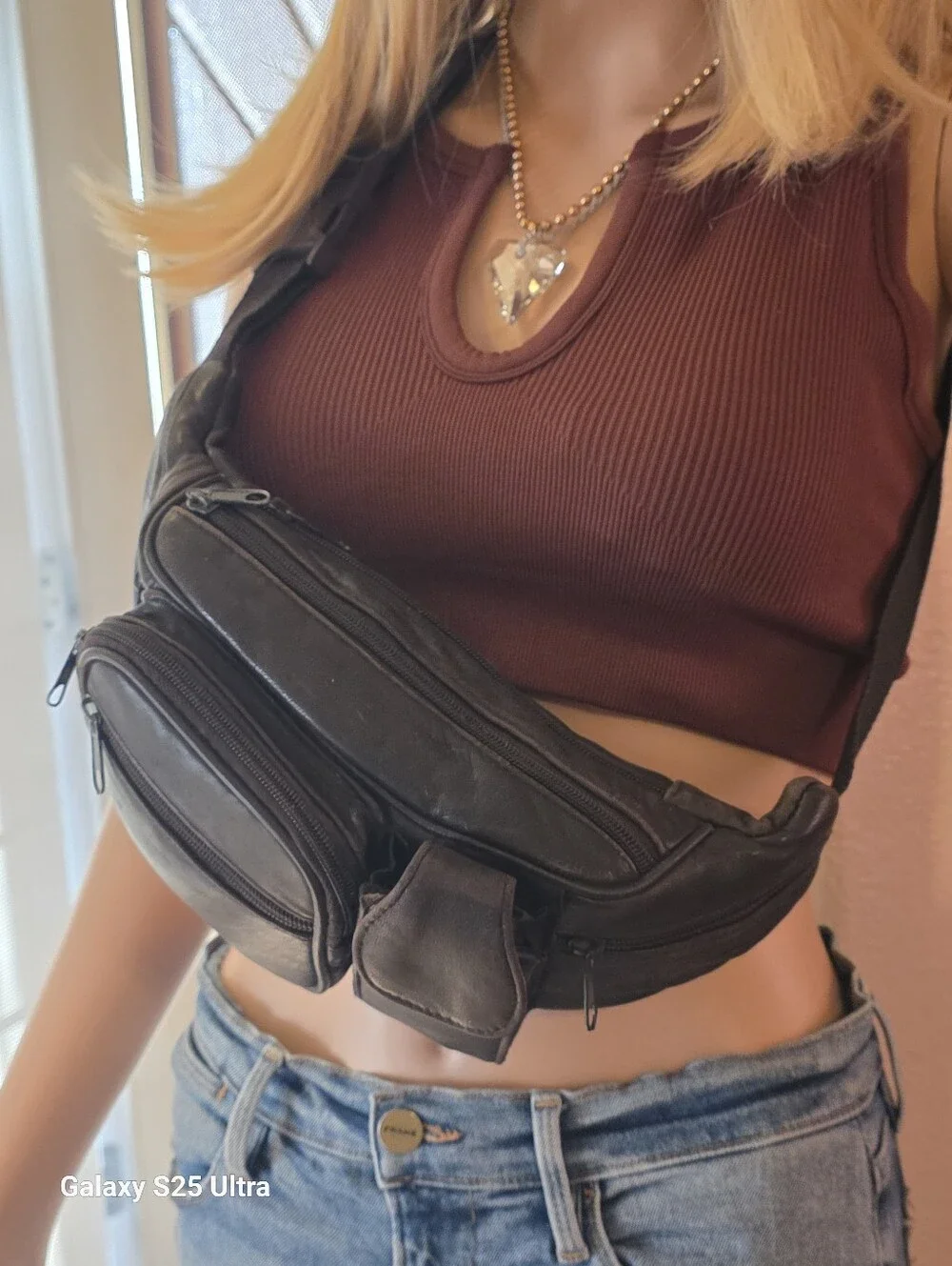 Vintage 90's Espresso Brown Distressed Lambskin Leather Fanny Pack / Waist Bag